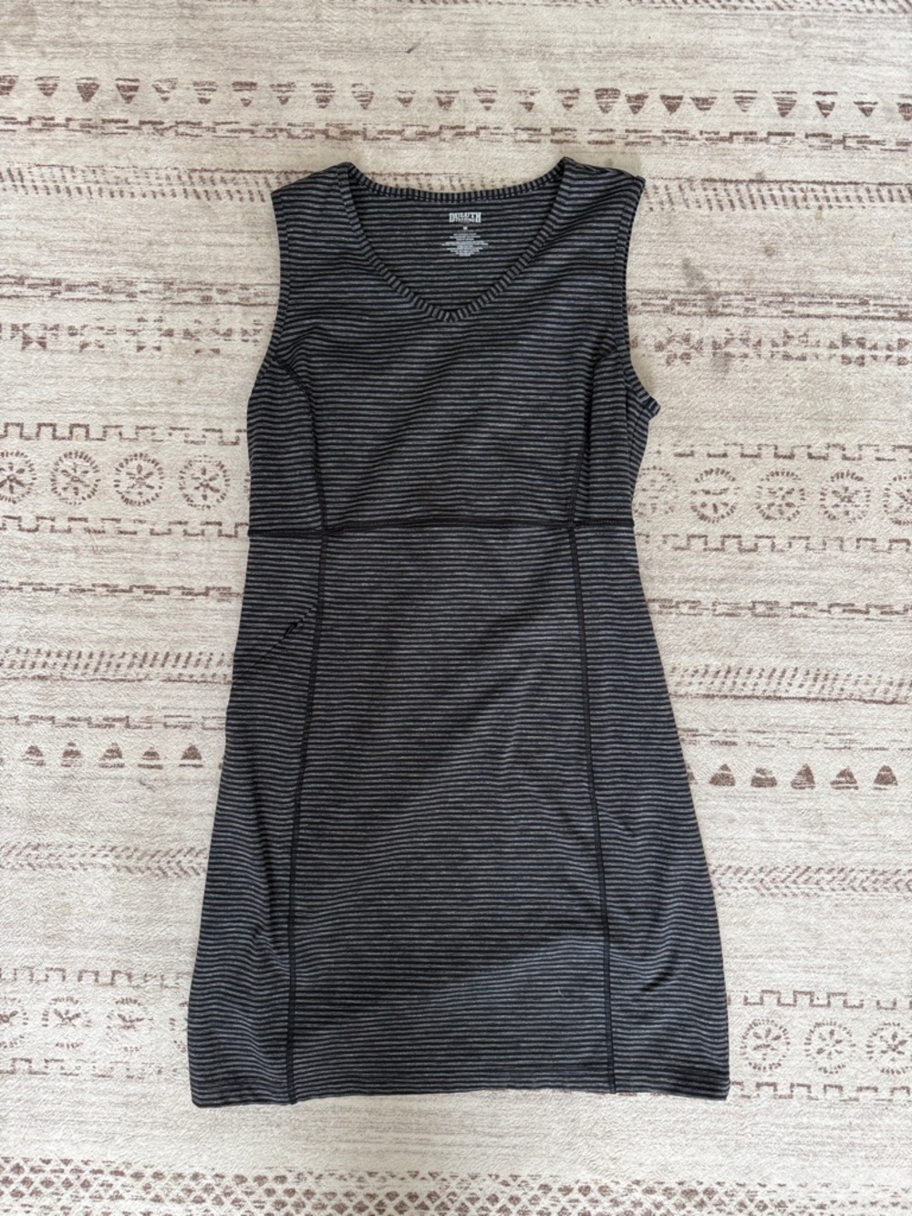 Duluth Trading Co Black & Gray Striped Sleeveless Knit Dress